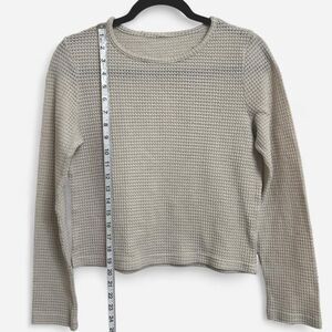 Women's Cream and White Waffle Knit Long Sleeve Top